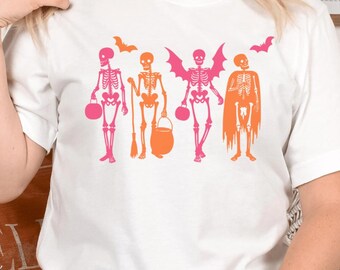 Halloween Skeleton T-Shirt: Colorful Trick-or-Treat Graphic Tee
