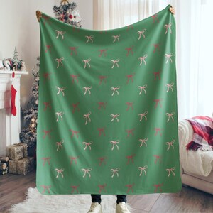 Christmas Pink and Red Bows Cozy Throw Holiday Winter Blanket Pink Bow Gift