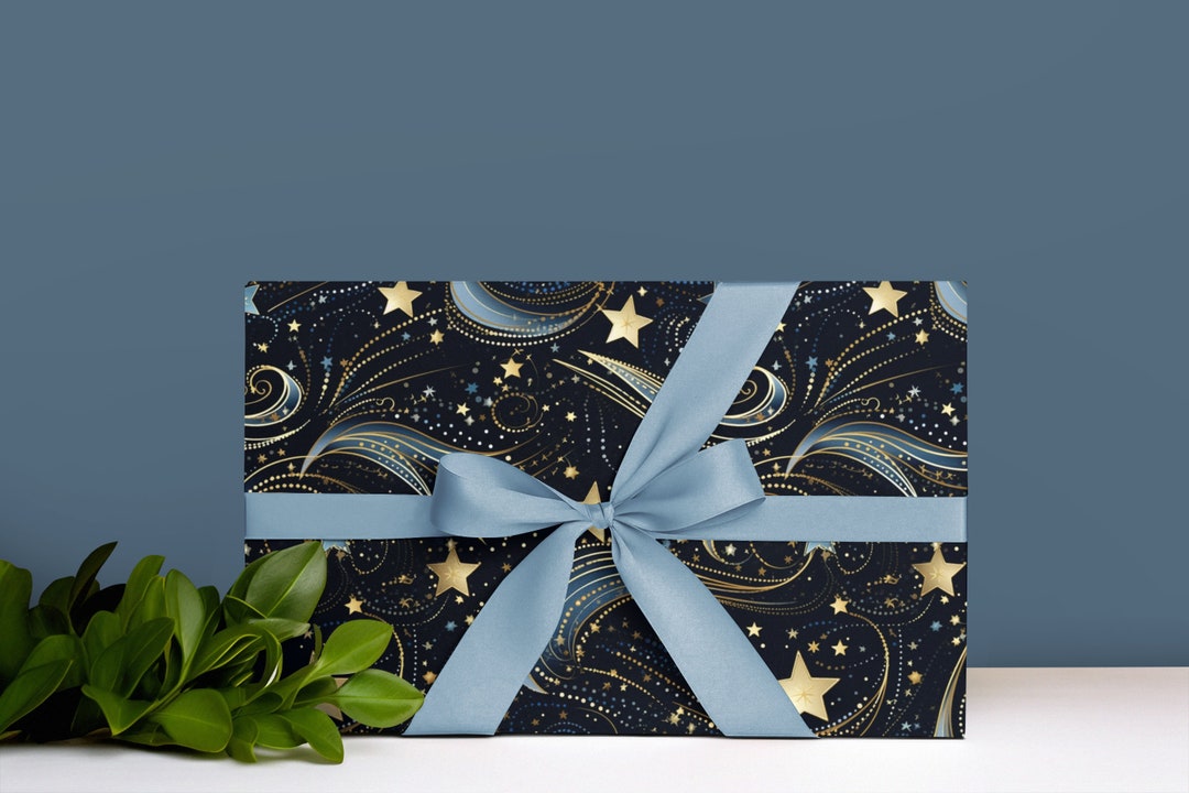Shooting Star Gift Wrap Navy Gift Wrap Wrapping Paper Gift Wrap Birthday Gift Wrapping Aquarius