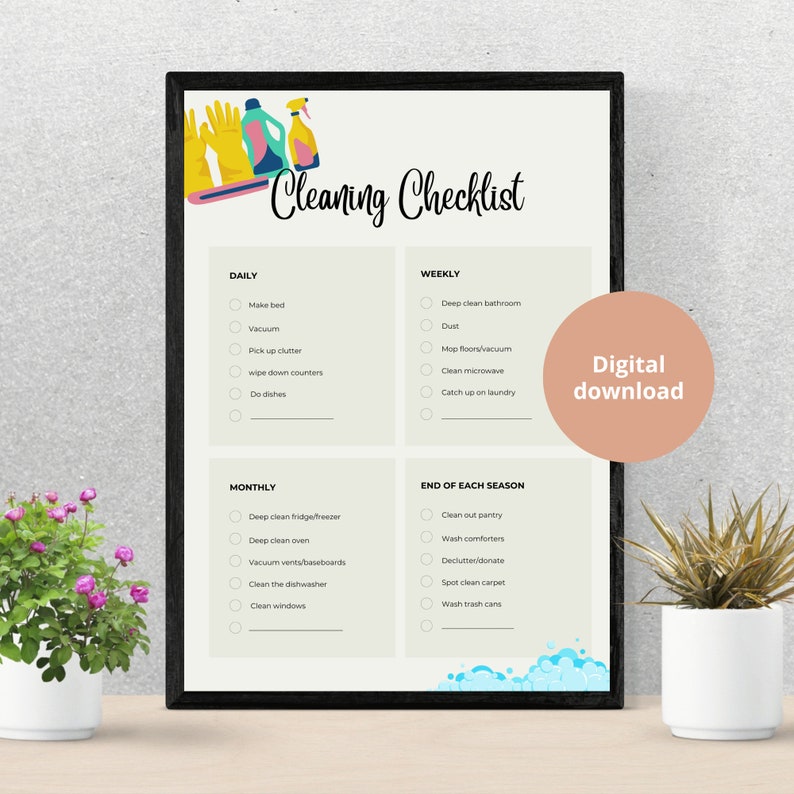 Cleaning Checklist Daily Weekly Monthly Quarterly - Etsy