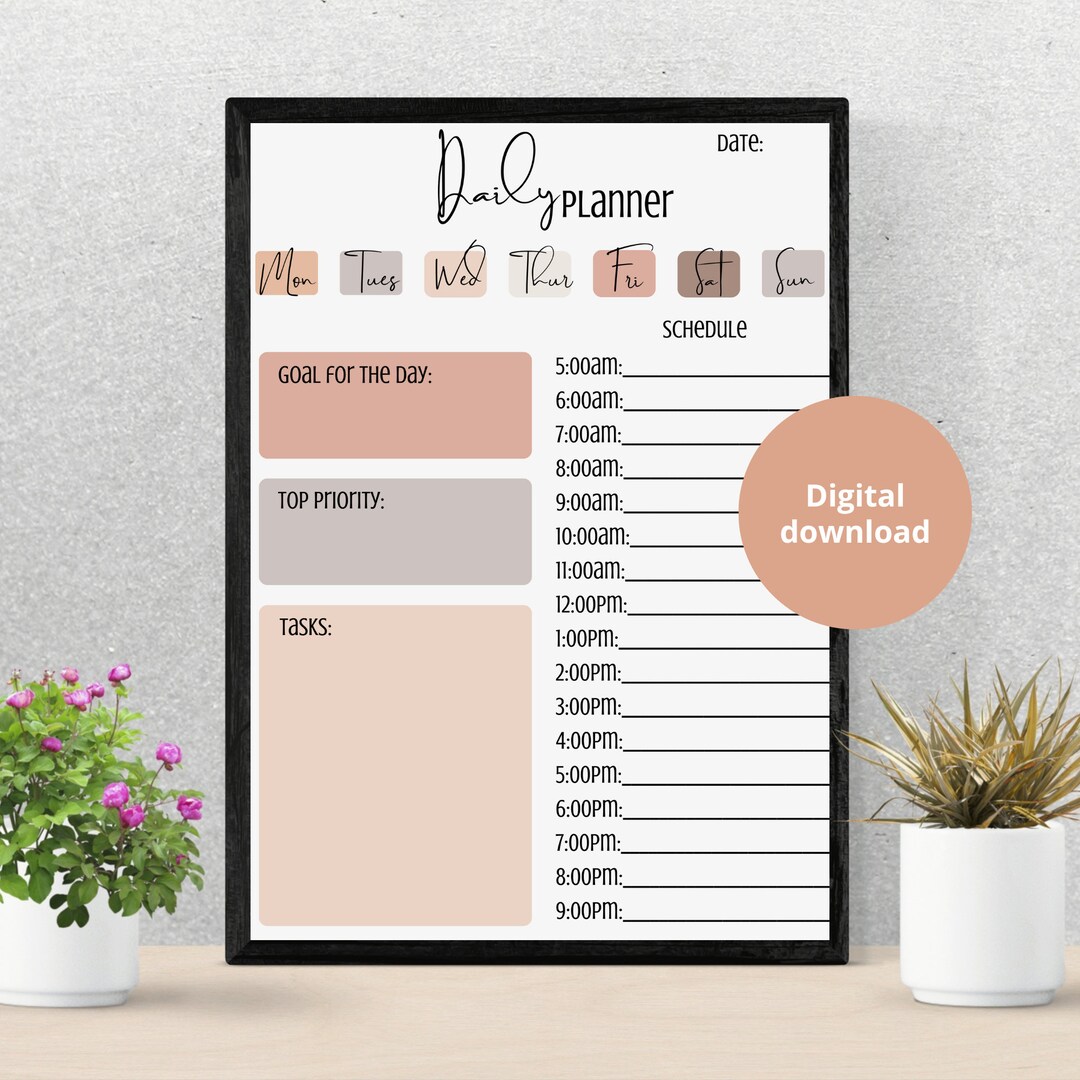 Daily Planner INSTANT DOWNLOAD Printable Schedule - Etsy