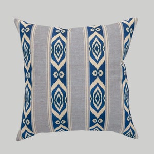 Accent Pillow Cozy and Chic: Blue & Gray Ikat Stripe Throw Pillow Cover and Insert Modern yet Traditional Home Decor
