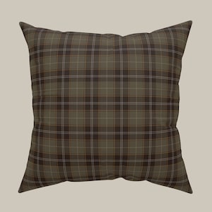 Accent Pillow Plaid Brown, Gray, Olive Green Tartan Throw Pillow for a Boy&#39;s Room, Mountain Home, Office or Study Pillow Cover and Insert