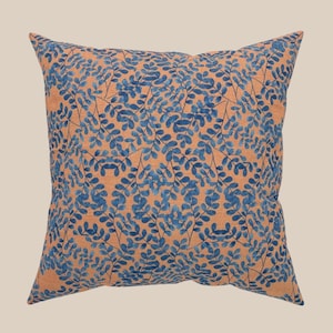 Throw Pillow Orange with Blue Floral Print Accent Pillow for Home Decor Pillow Sham Cover and Insert included