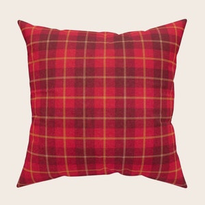 Coussin décoratif Tartan rouge vif à carreaux pour décoration intérieure Taie d&#39;oreiller