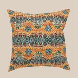 Cushion Yellow Blue and Orange Accent Pillow Geometric Pattern Flame Stitch Look for Living Room or any Bright and Happy Room Home Decor