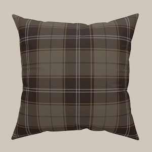 Plaid Accent Pillow: Brown & Olive Green Tartan Cover + Insert