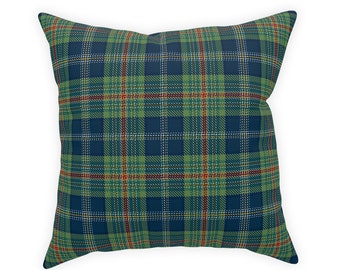 Blue and Green Plaid Tartan Accent Pillow Designer Home Decor