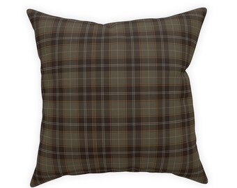 Brown, Gray and Olive Green Plaid Accent Pillow
