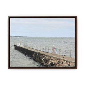 Fine Art Photography Print On Canvas and Framed Home Wall Decor Woman on a Dock  Horizontal Orientation “Morning Dip”
