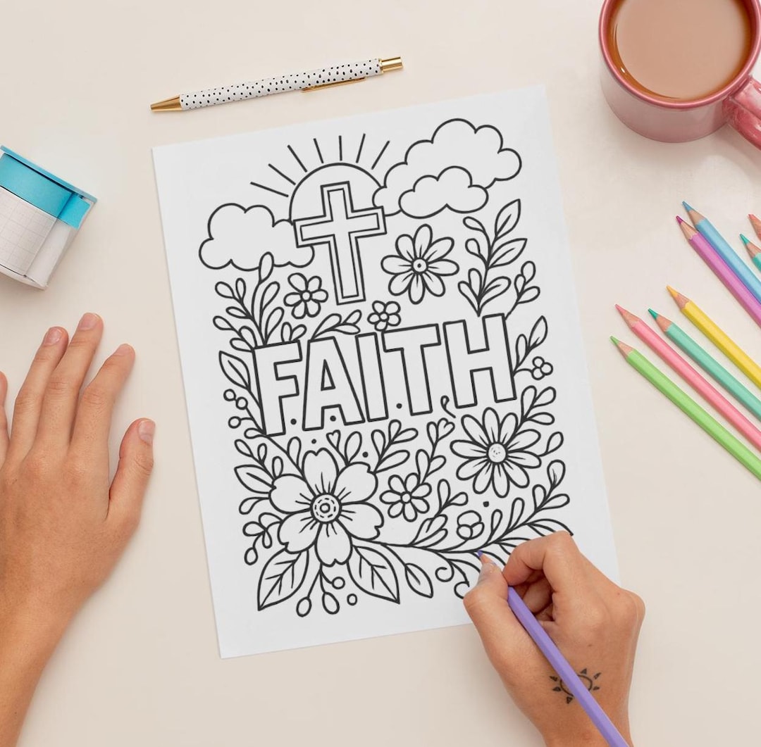 FAITH Coloring Page for Adults, Printable Christian Coloring Sheet ...