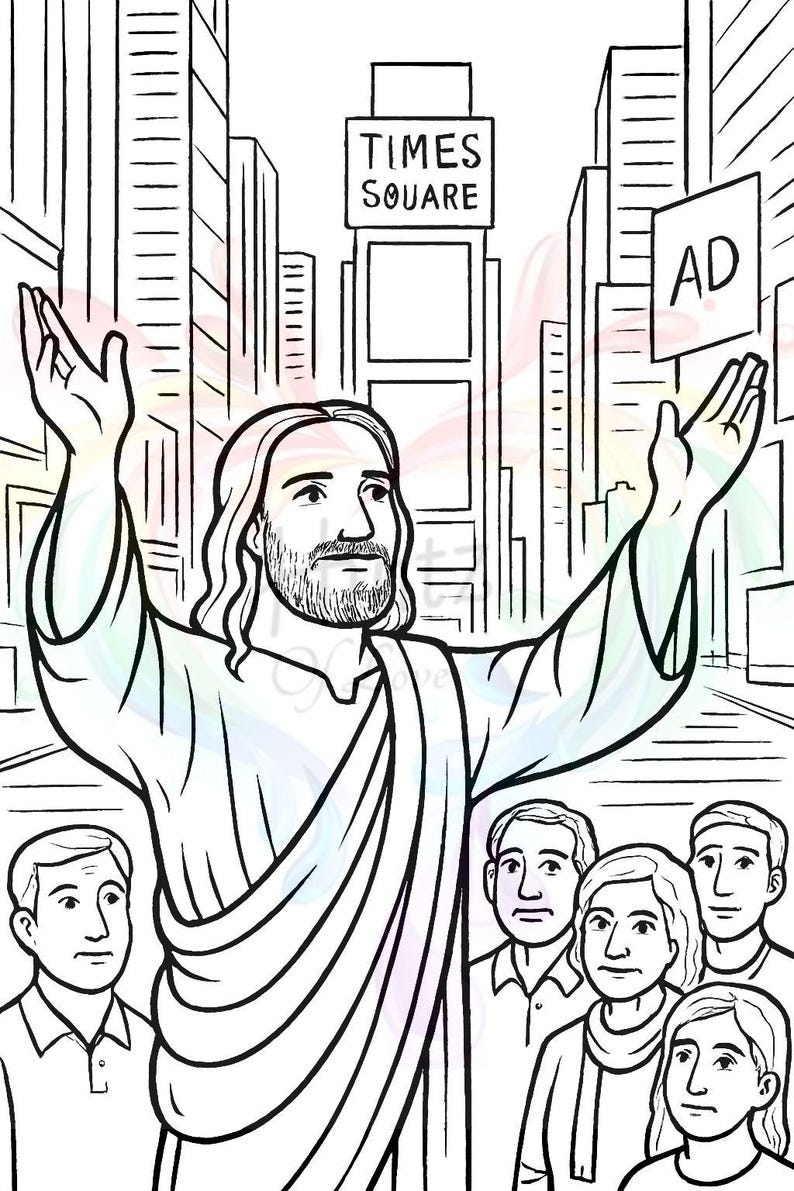 Jesus in New York Coloring Pages: Sermon in the City (PNG Digital Download) - Etsy
