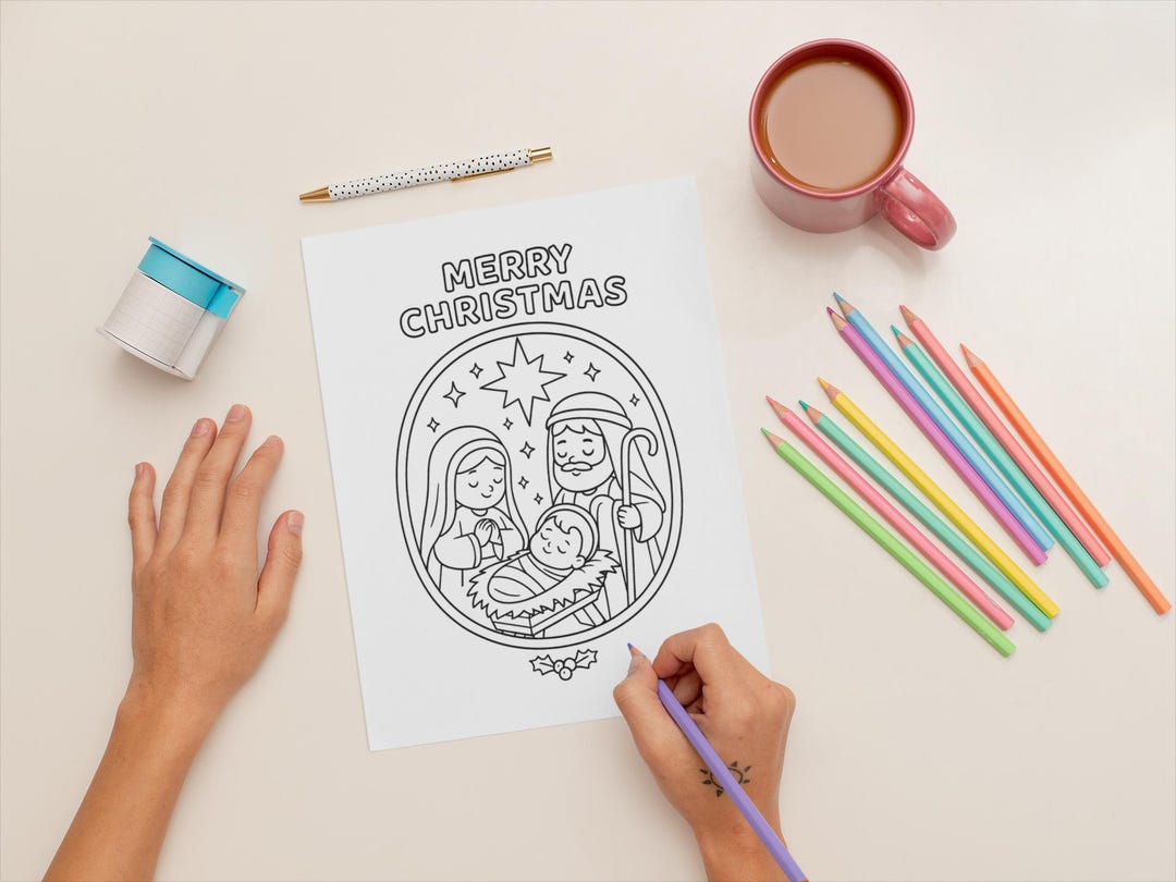 Christmas Nativity Scene Printable Christian Coloring Page (PDF ...
