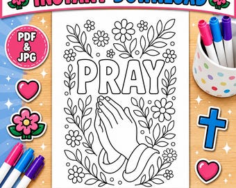 Printable Christian Coloring Page for Adults PRAY (PDF & JPG Download)