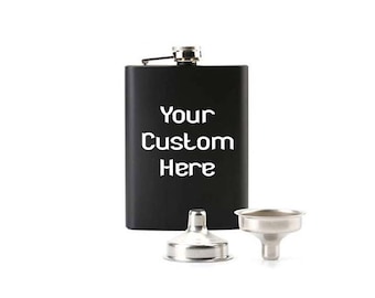 Engraved Flask, Stainless Steel Flask Chrome & Black Stainless steel Customized Flask Personalized Flask for Men, Groomsman Gifts Flask