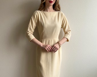 Vintage 1950s Ivory Wool Sheath Dress (XS/S)