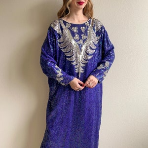 Vintage 1980s Purple and Silver Sequined Gown (L/XL)