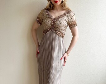 Fabulous Vintage 1980s Gray Pleated Gown With Beading (XS/X)