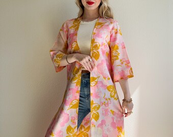Vintage 1960s Pink Floral Pattern Lightweight Robe (S/M)