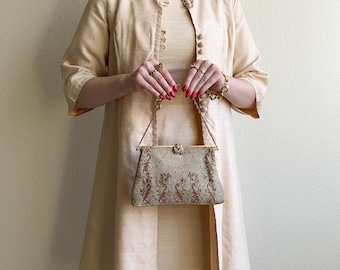 Liebling Vintage 1940er Jahre verzierte Rosen Perlenhandtasche