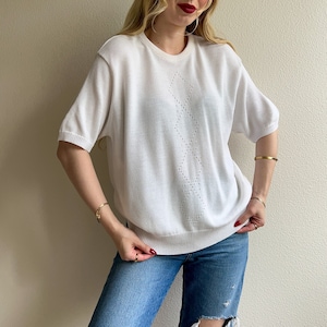Vintage 1980s White Short Sleeve Sweater (L/XL)