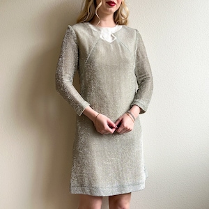 Vintage 1960s Silver Metallic Long Sleeve Mod Dress (S/M)