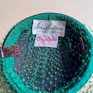 Fabulous Vintage 1960s Emerald Green Silk Hat With Netting image 10