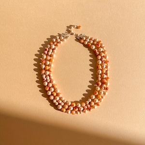 Vintage 1960s Triple-Strand Beaded Necklace With Painted Details