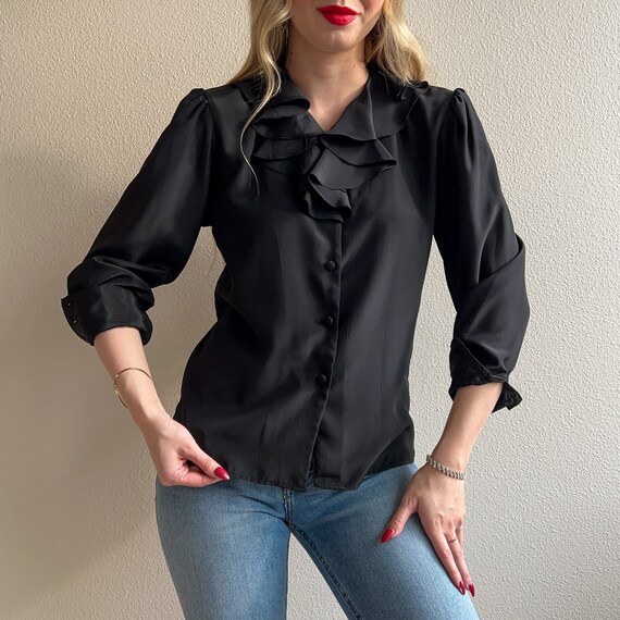 black ruffle blouse long sleeve