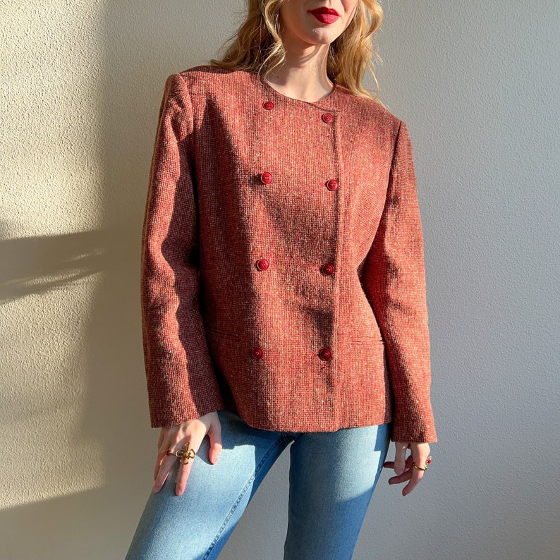 Vintage 1980s Red Double Breasted Wool Blazer M/L image 1