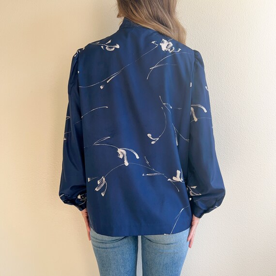 Vintage 1990s Blue Abstract Print Blouse (L/XL) - image 4