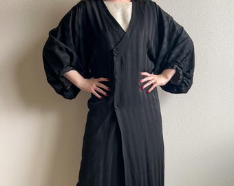 Exquisite Vintage 1920s Black Silk Long Jacket With Floral Lining (S/M)