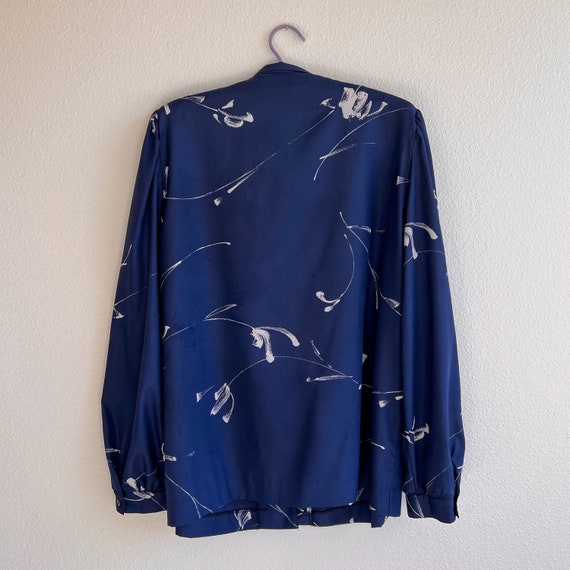 Vintage 1990s Blue Abstract Print Blouse (L/XL) - image 8