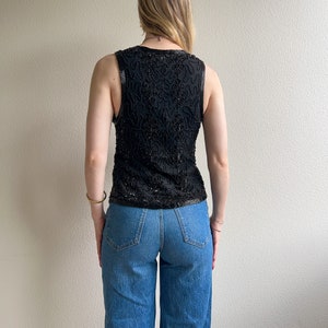 Vintage 1980s Black Beaded and Sequined Vest M/L image 4