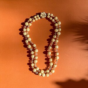 Vintage 1960s Double-Strand Ivory and Clear Beaded Necklace