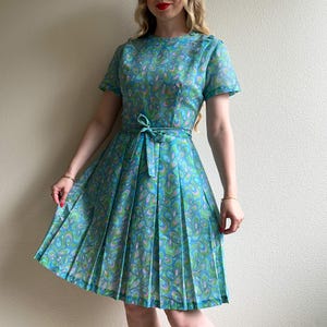 Darling Vintage 1960s Light Blue Abstract Pattern Cotton Dress (S)