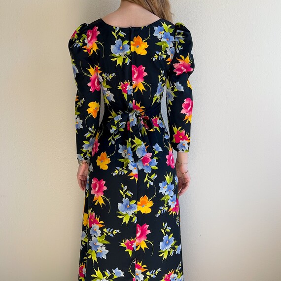 Vintage 1990s Bright Floral Print Midi Dress (XS/… - image 3