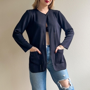 Chaqueta abierta de punto negra vintage de los años 80 (L/XL)