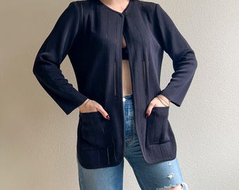 Vintage 1980s Black Knit Open Jacket (L/XL)