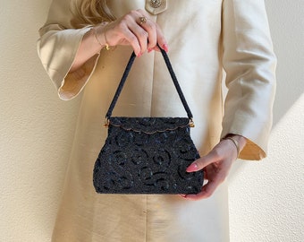 Vintage 1950s Midnight Blue Beaded Handbag