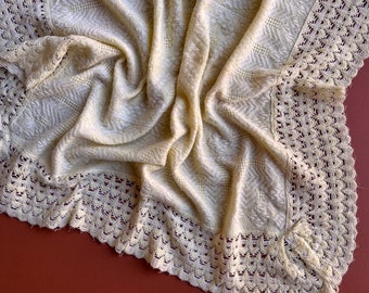 Vintage 1970s Lemon Yellow Hand Knit Scarf