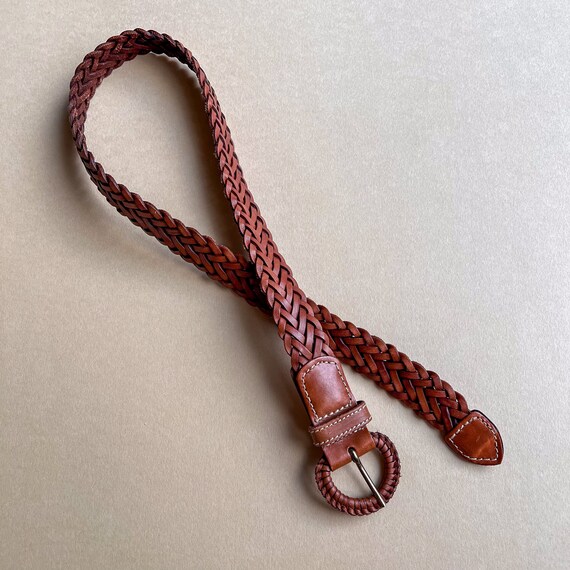 Vintage 1990s Eddie Bauer Brown Leather Woven Belt (XS/S) - Etsy display picture 1