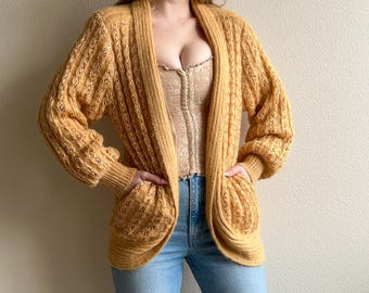 Cozy Vintage 1980s Golden Knit Open Cardigan (S/M)