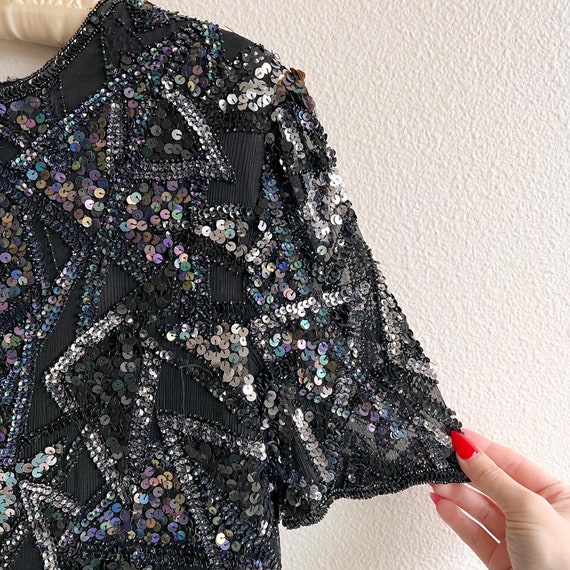 Vintage 1980s Black Sequined Triangles Blouse (S/… - image 8