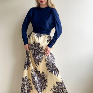 Gorgeous Vintage 1950s Navy Gown With Floral Skirt (M)