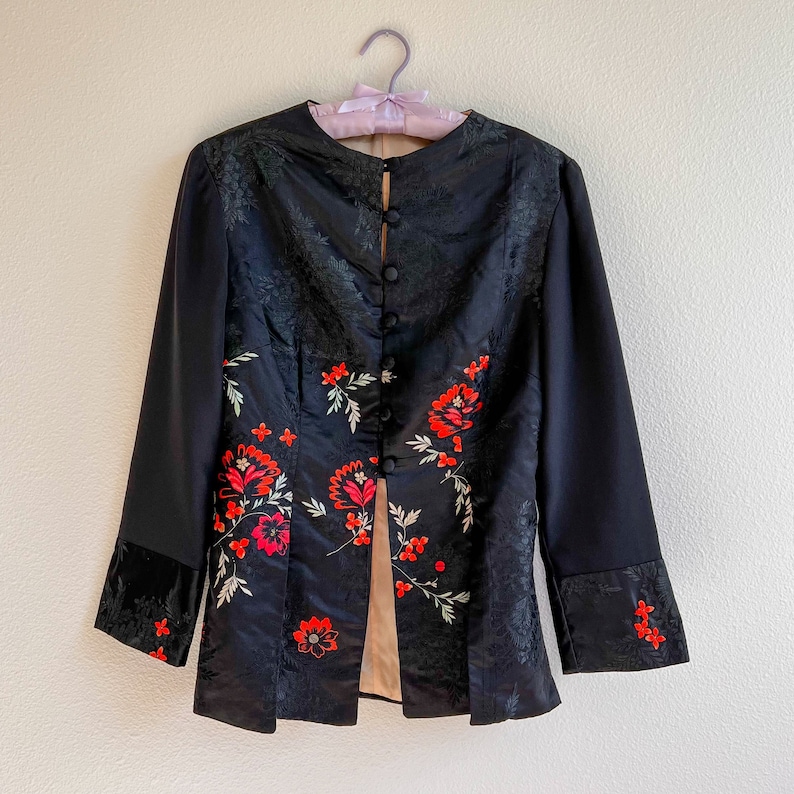 vintage silk blend oriental embroidery sleeveless blouse ... M ^^^