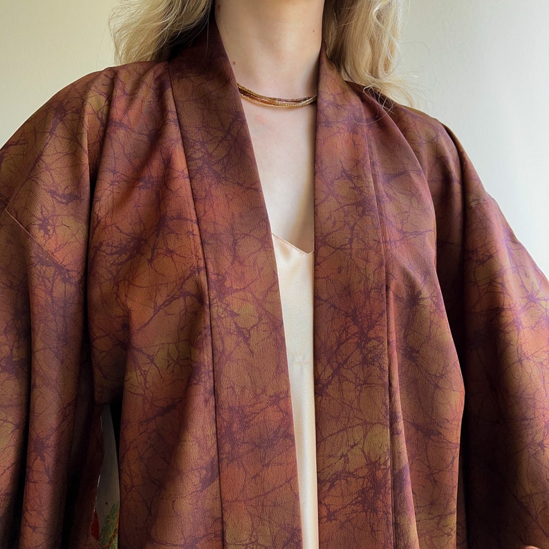 Vintage 1970s Cinnamon Abstract Pattern Kimono OSFM image 3