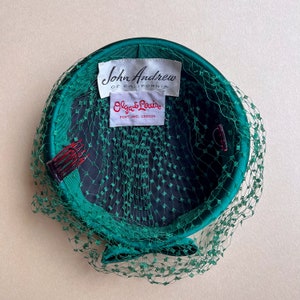 Fabulous Vintage 1960s Emerald Green Silk Hat With Netting image 9