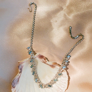Vintage 1950s Icy Blue Rhinestones Earring and Necklace Set