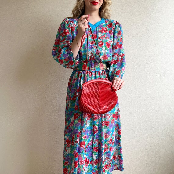 Vintage 1980s Red Micro-Pleated Faux Leather Purse - image 1